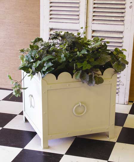 white wrought iron garden planter